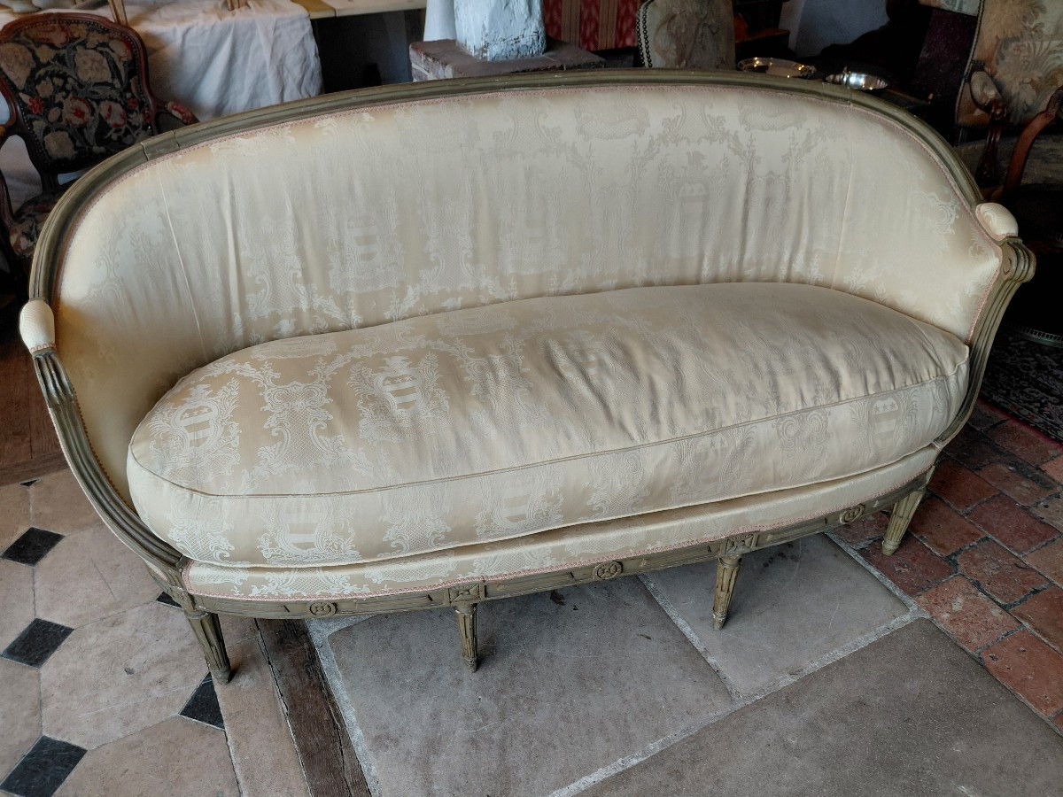 Canapé corbeille en bois peint d epoque L XVI-photo-5