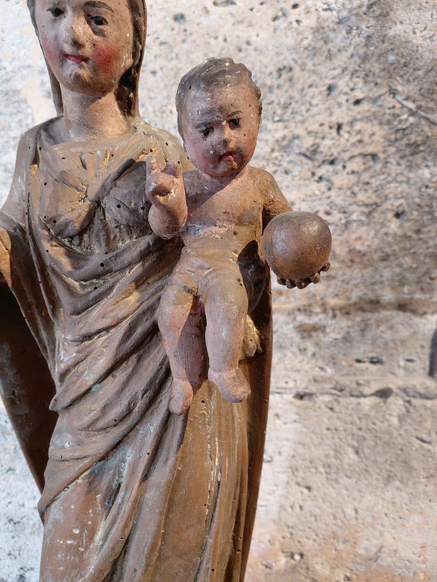Vierge à l enfant en bois anciennement doré fin 18e debut 19e-photo-2