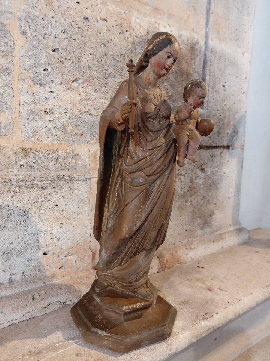 Vierge à l enfant en bois anciennement doré fin 18e debut 19e-photo-5