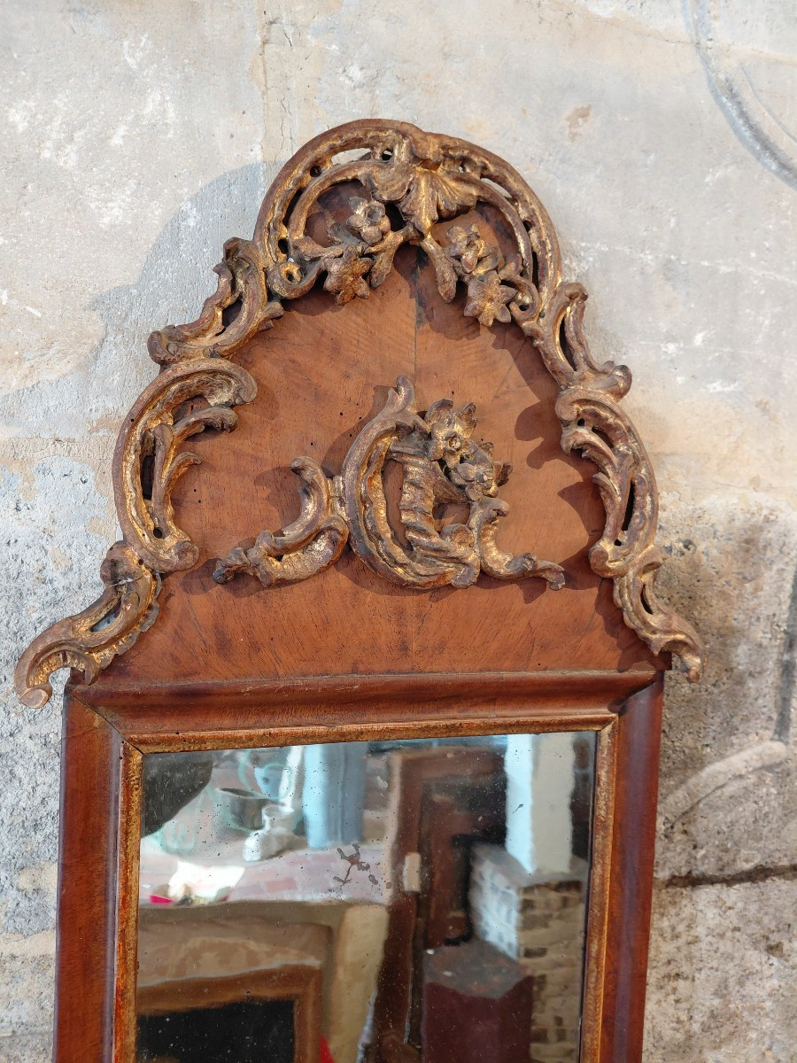 Venetian Wood-paneled Overmantel Mirror, Late 18th/early 19th Century, In Fir And Gilded Wood-photo-3