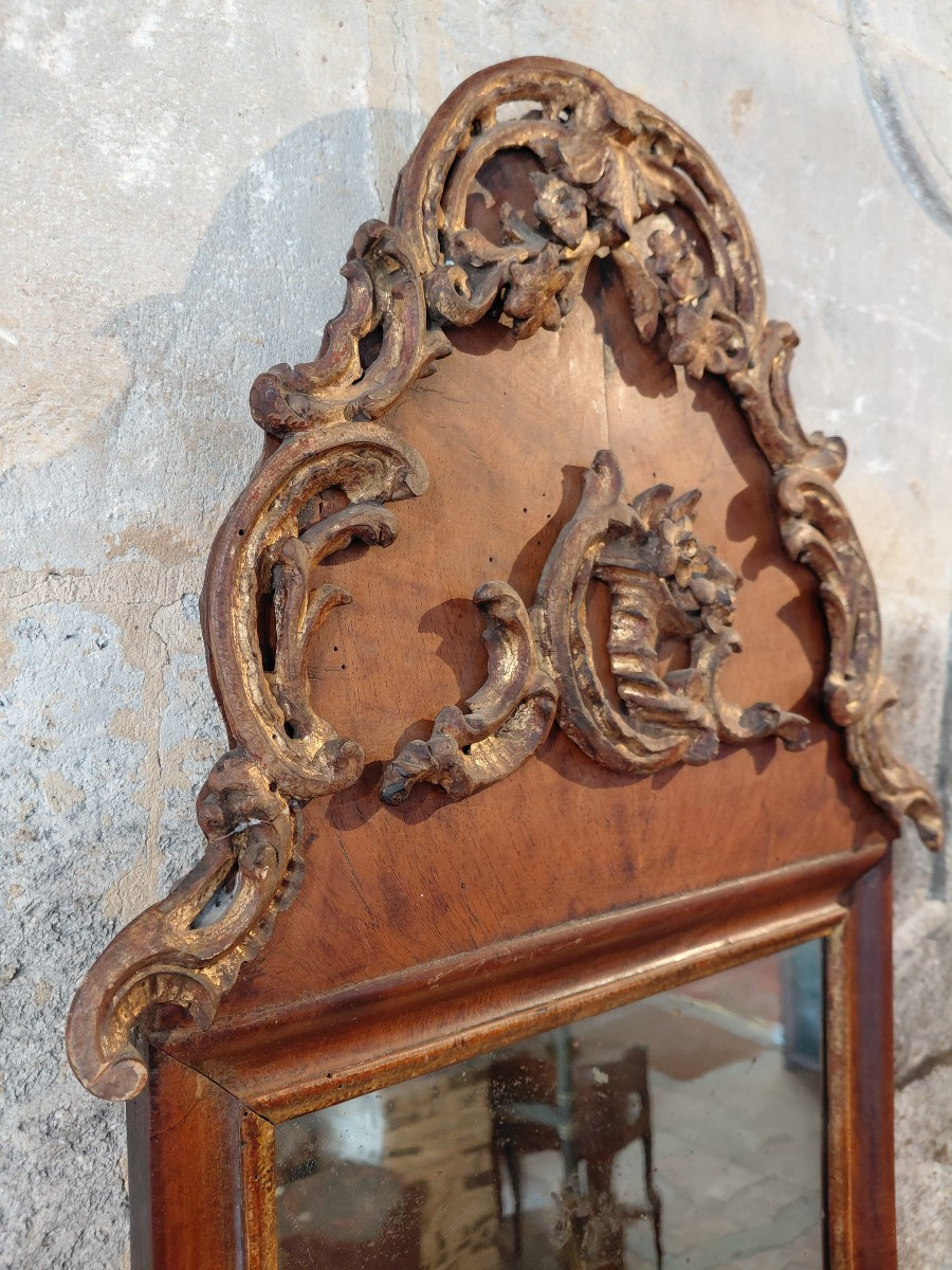 Venetian Wood-paneled Overmantel Mirror, Late 18th/early 19th Century, In Fir And Gilded Wood-photo-4