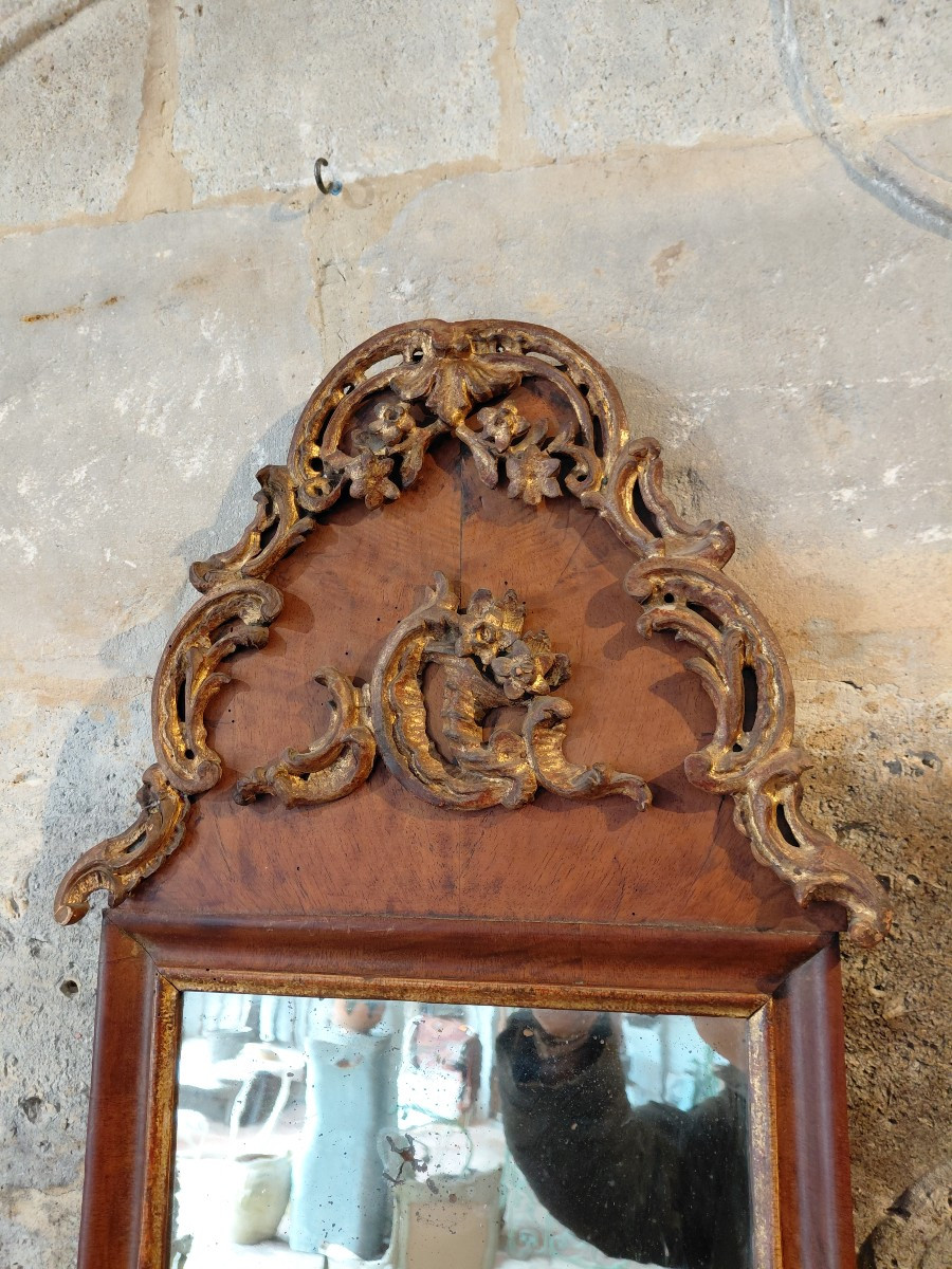Venetian Wood-paneled Overmantel Mirror, Late 18th/early 19th Century, In Fir And Gilded Wood-photo-3