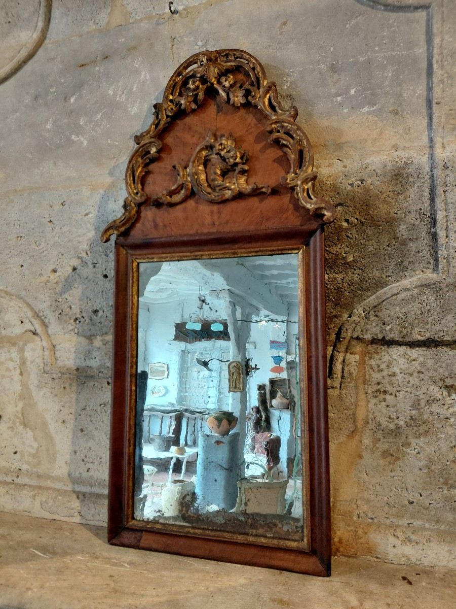Venetian Wood-paneled Overmantel Mirror, Late 18th/early 19th Century, In Fir And Gilded Wood-photo-4