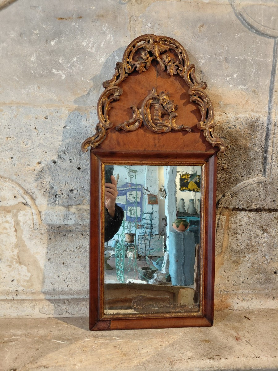 Venetian Wood-paneled Overmantel Mirror, Late 18th/early 19th Century, In Fir And Gilded Wood-photo-5