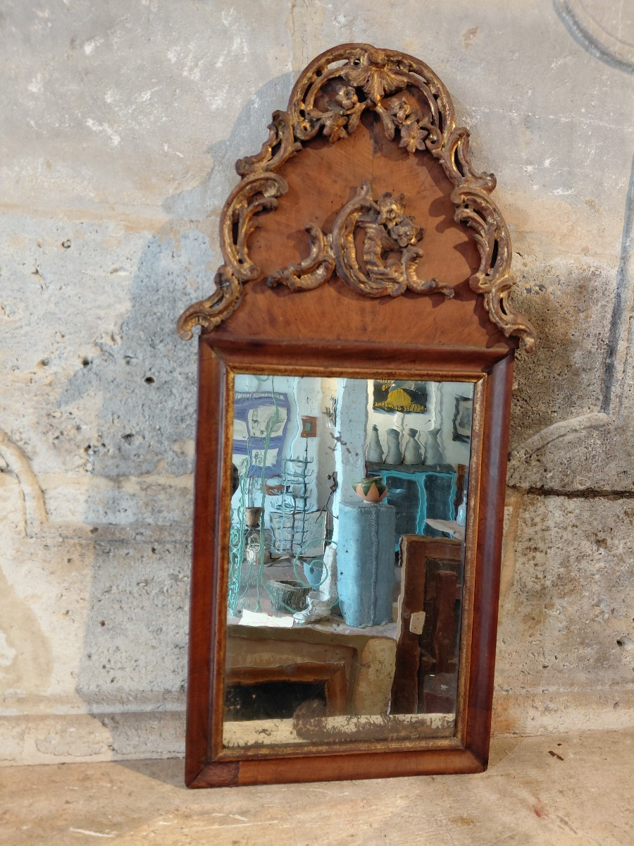 Venetian Wood-paneled Overmantel Mirror, Late 18th/early 19th Century, In Fir And Gilded Wood-photo-8
