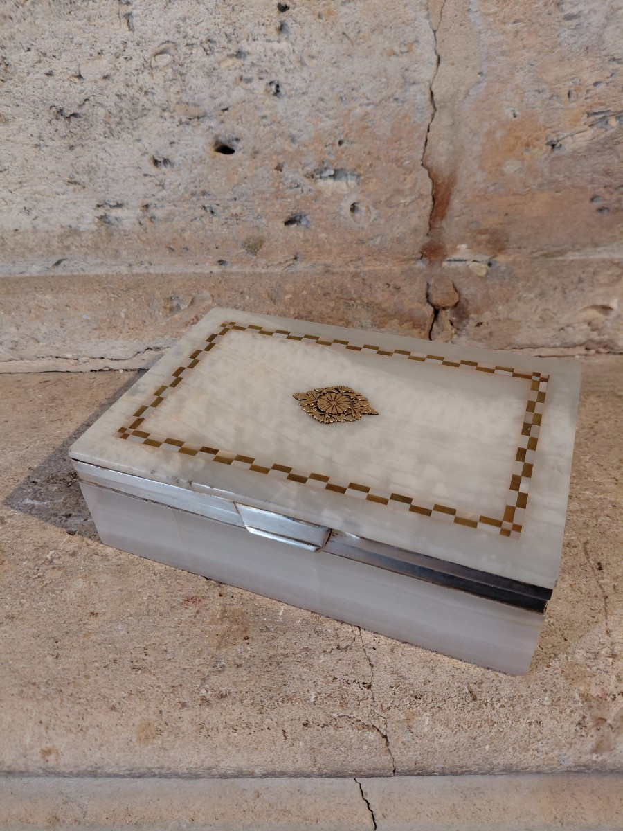 Agate Box With Silver Mount, English Work, Circa 1930-photo-3