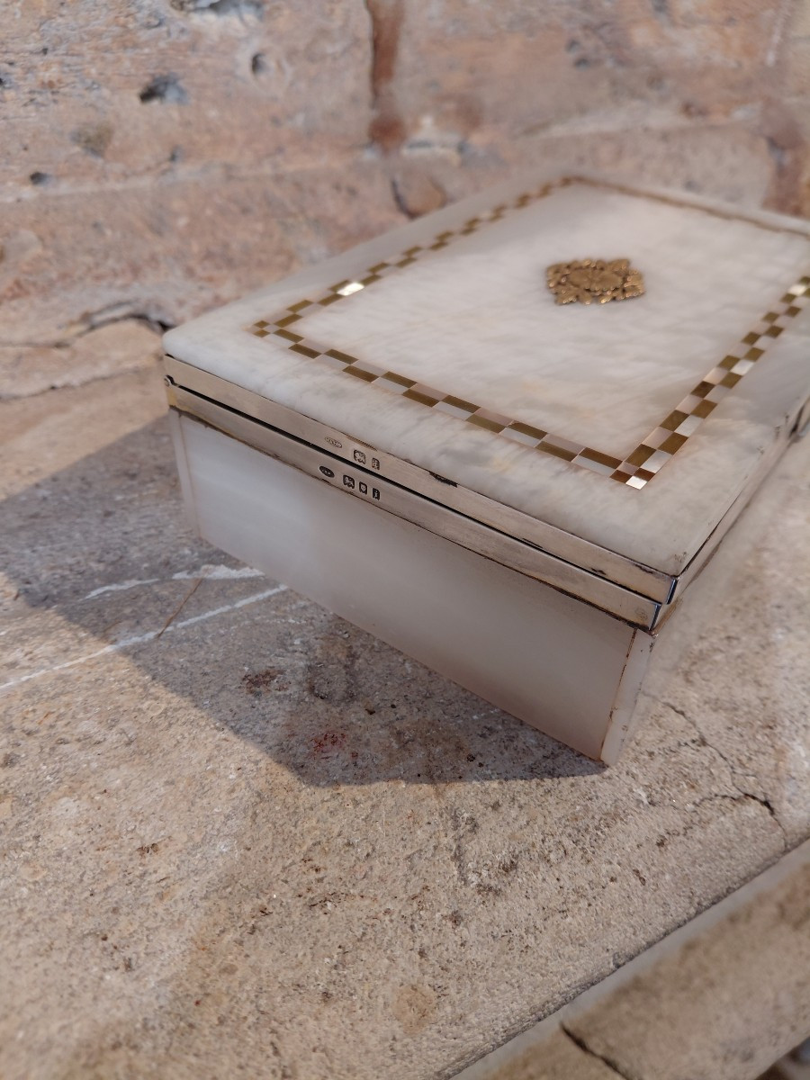 Agate Box With Silver Mount, English Work, Circa 1930-photo-1