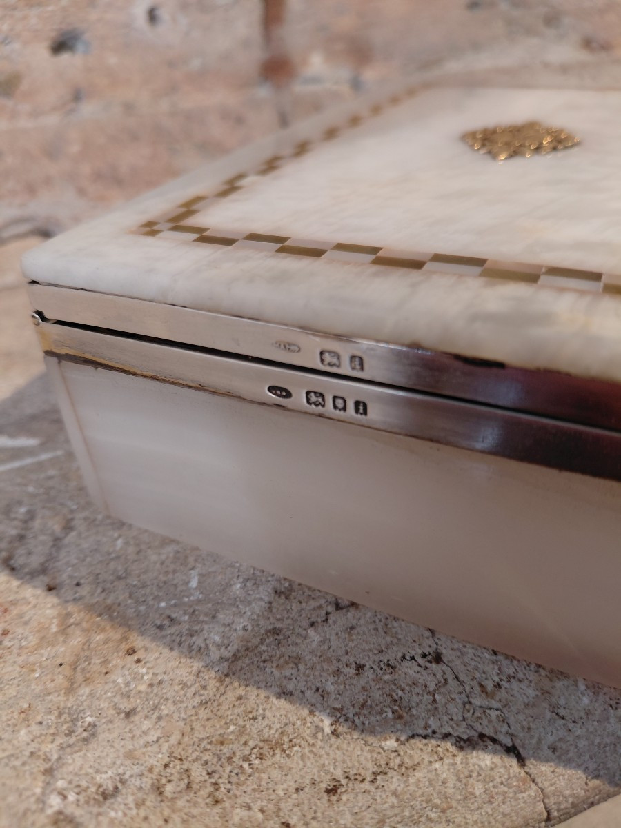 Agate Box With Silver Mount, English Work, Circa 1930-photo-2