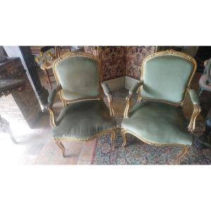 Pair Of Lxv Armchairs In Golden Wood 19th