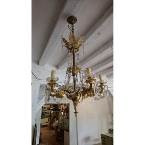 Crystal And Bronze Chandelier From Maison Baccarat In Restoration Style 20th 