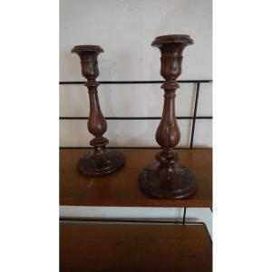 Pair Of Candlesticks In Red Griotte Marble Late 19th Early 20th 