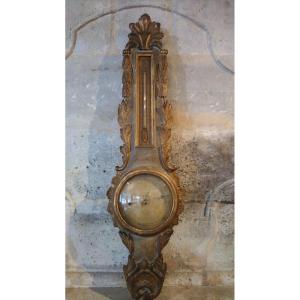 Painted And Gilded Wooden Barometer, Late 18th And Early 19th Century 