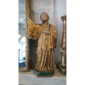 Saint Figure In Gilded Wood, 18th Century 