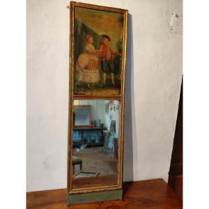 Trumeau  d entre deux L XVI fin 18e debut 19e en bois dore et peint huile sur toile