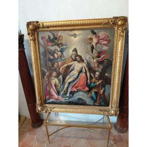 Ecole espagnole fin 16e peinture sur panneau cadre 19e