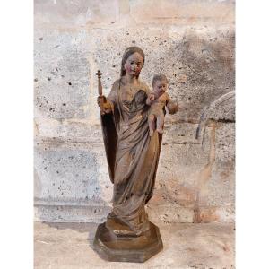Vierge à l enfant en bois anciennement doré fin 18e debut 19e