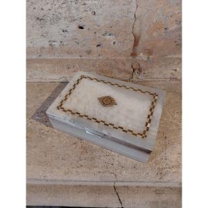 Boite en agate monture argent travail anglais vers 1930