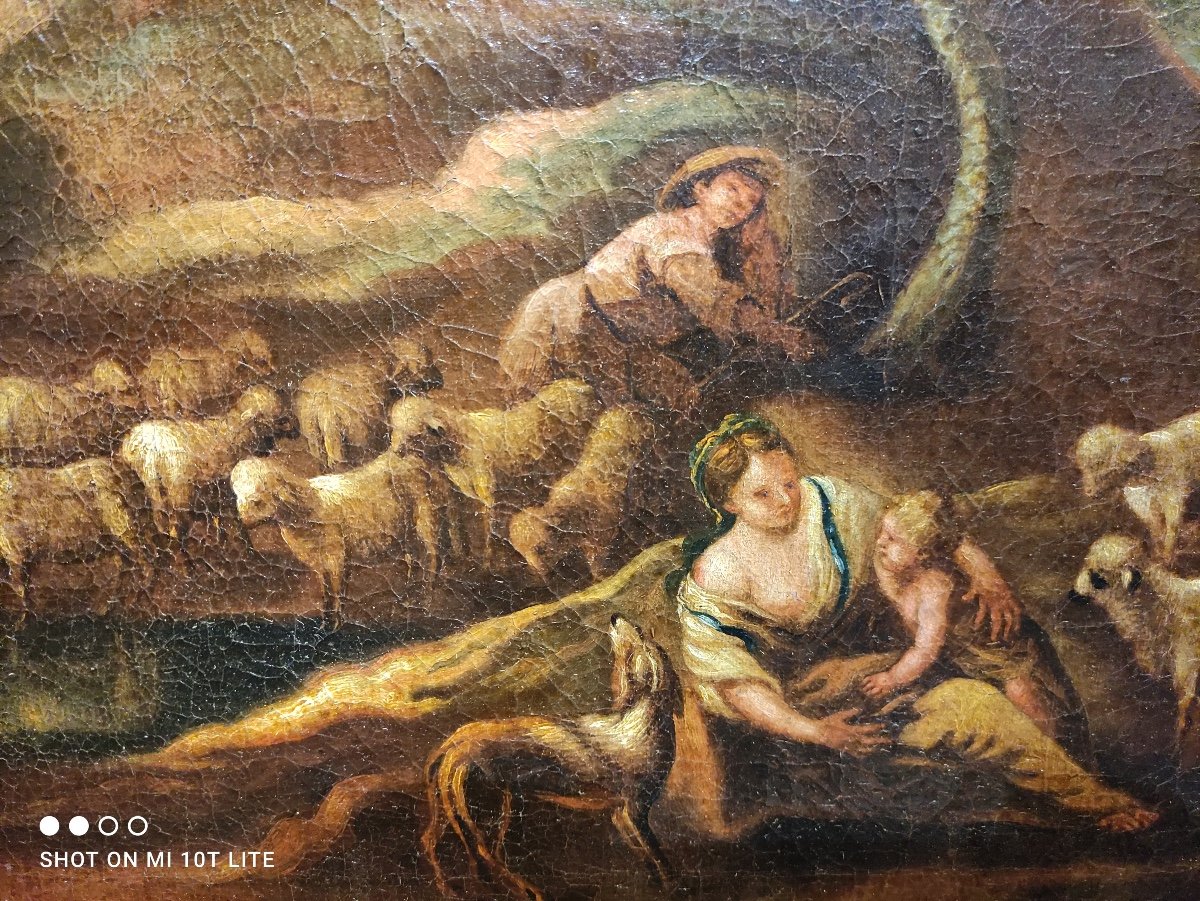 Pastoral Scene, Oil On Canvas 18th Century.-photo-3