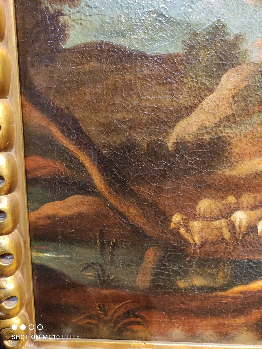 Pastoral Scene, Oil On Canvas 18th Century.-photo-4