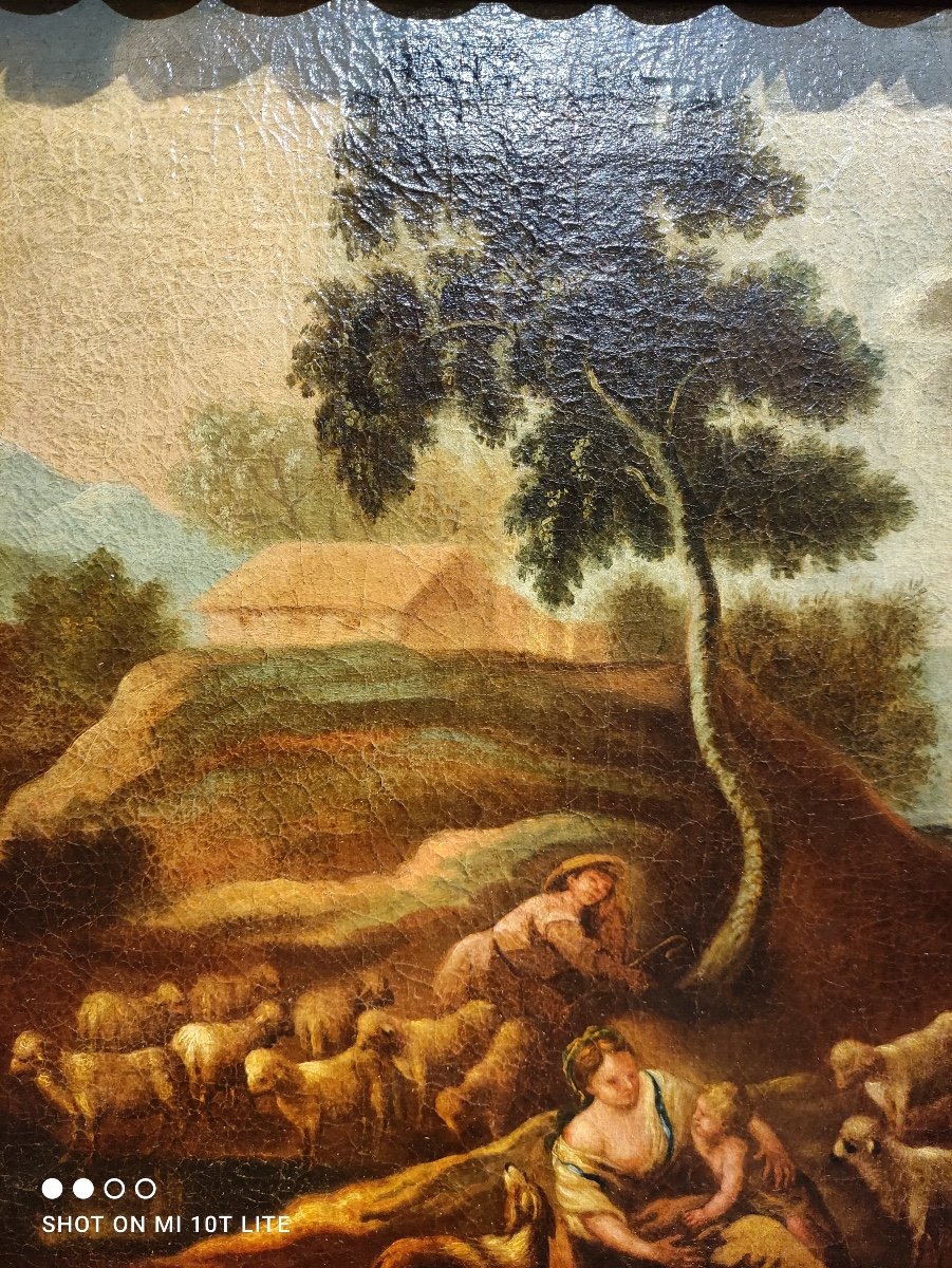 Pastoral Scene, Oil On Canvas 18th Century.-photo-2