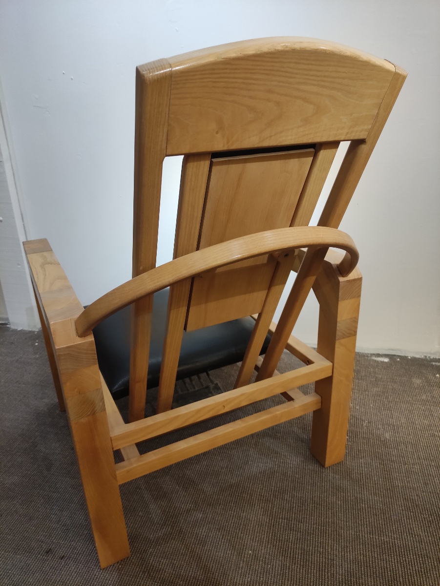 Pair Of Armchairs, Made Of Oak And Leather.-photo-4