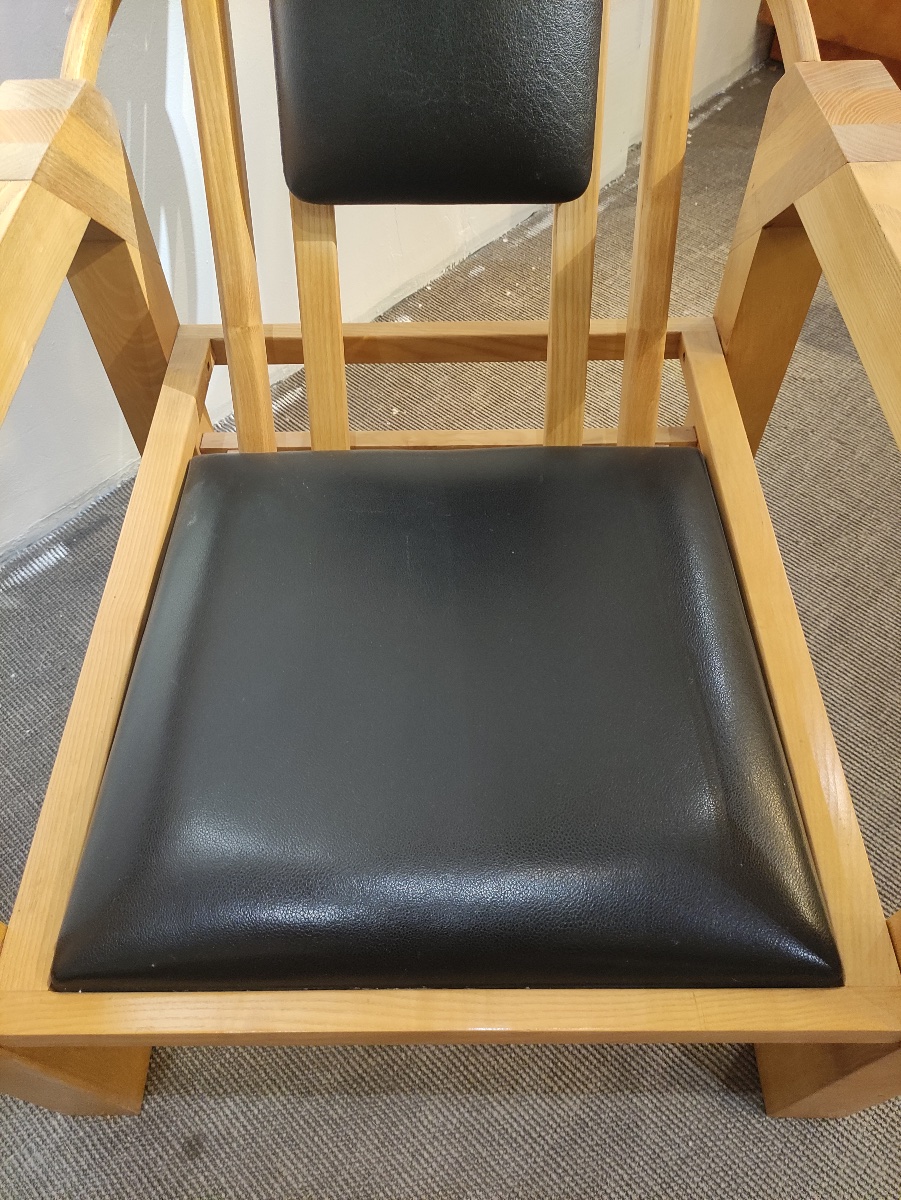 Pair Of Armchairs, Made Of Oak And Leather.-photo-1