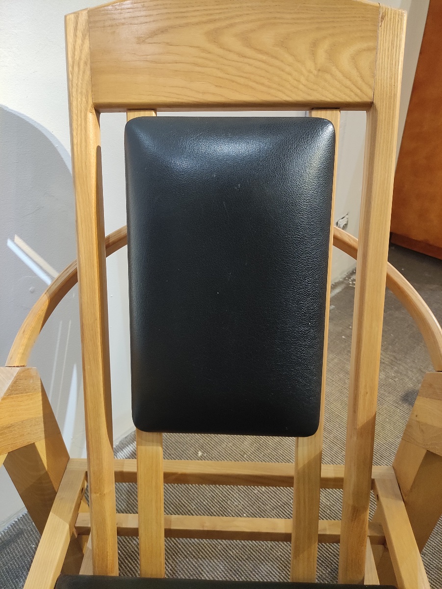 Pair Of Armchairs, Made Of Oak And Leather.-photo-2