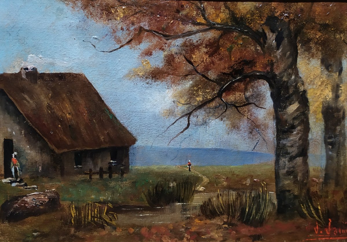 Country Scene, Oil On Canvas Signed J. Jaquet