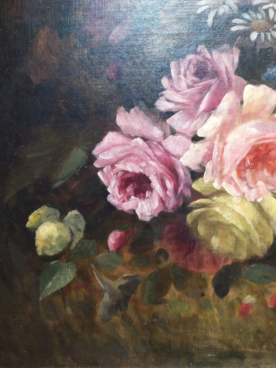 Floral Composition. Oil On Canvas, Late XIXth-photo-3