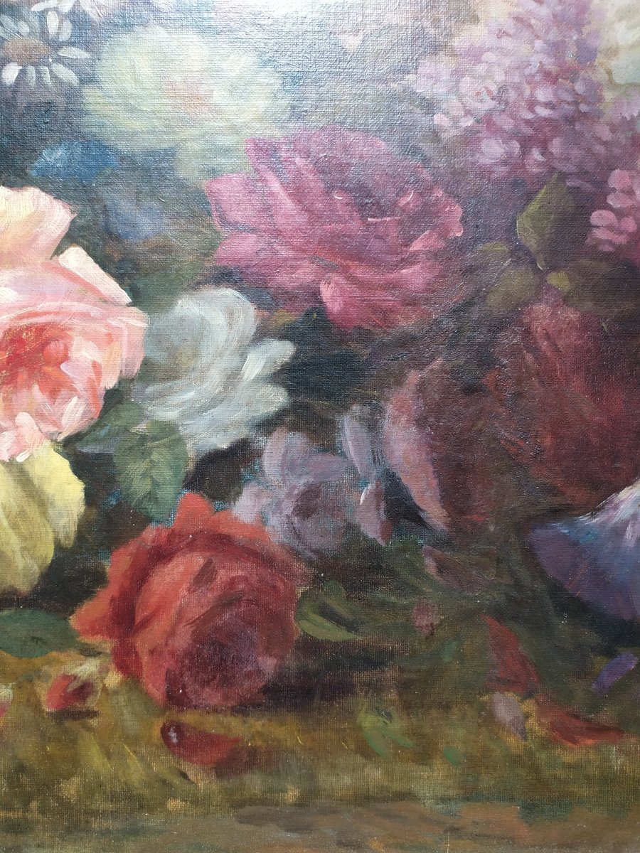 Floral Composition. Oil On Canvas, Late XIXth-photo-4