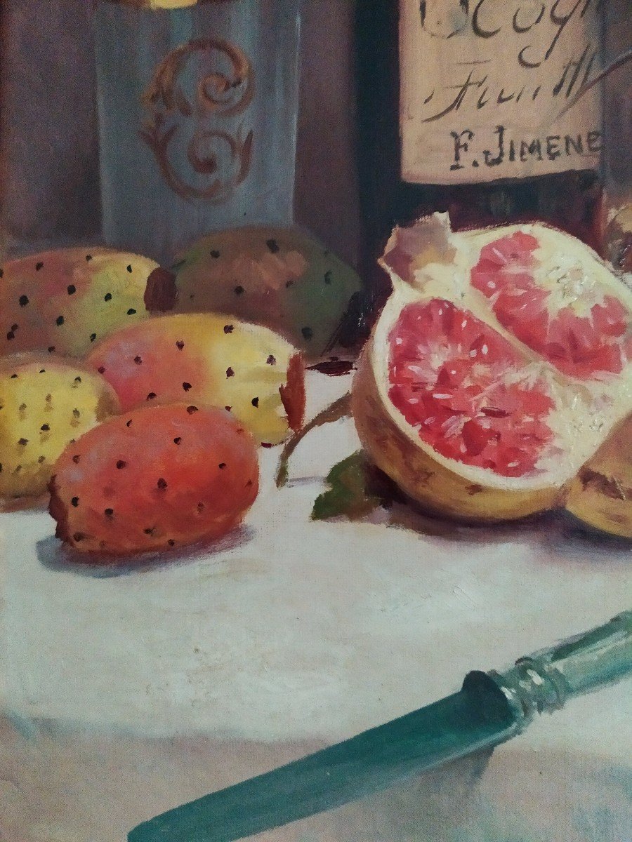 Nature Morte  à  La Pastèque  Et  Aux Grenades . Huile Sur Toile.-photo-3
