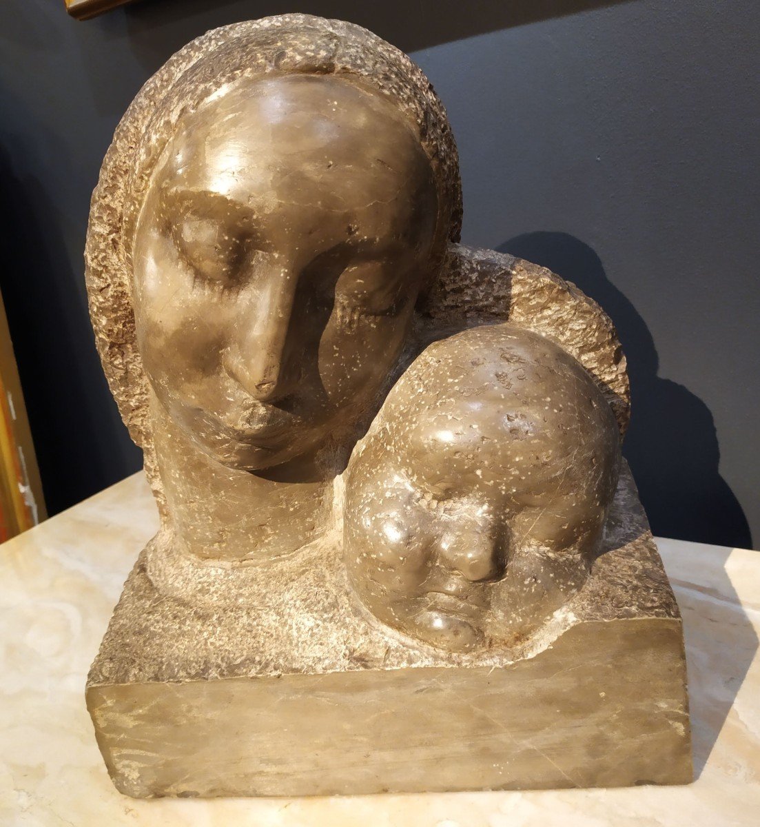 Virgin And Child, In Marble, By Alceo Dossena.-photo-3