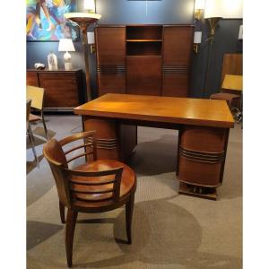 Art Deco Office Set, Including: Desk, Office Cabinet, Floor Lamp And Armchair.