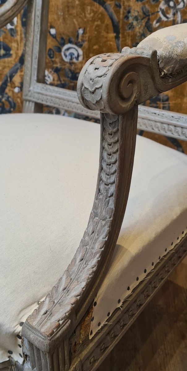 Fauteuil à la reine d'époque Louis XVI -photo-4