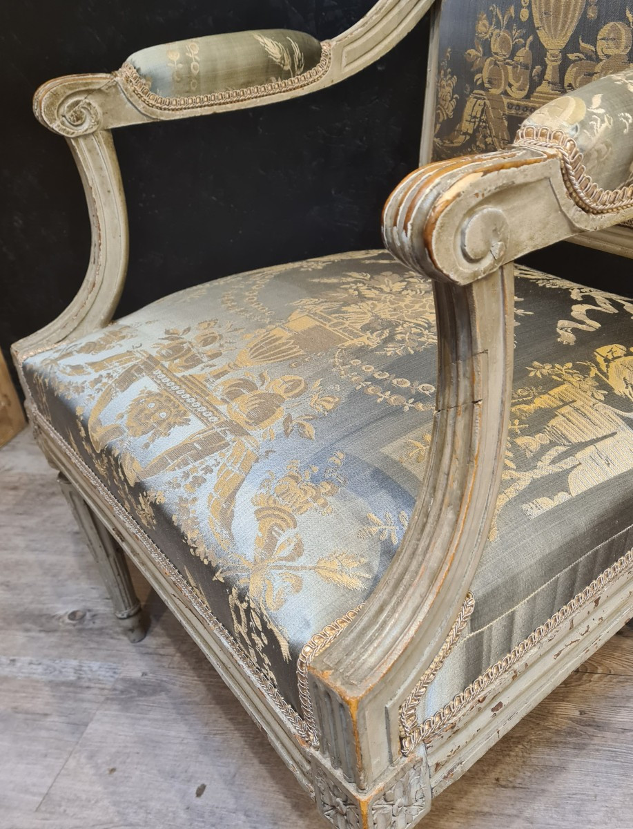 Fauteuil d'époque Louis XVI estampillé de Mariette reçu maître en 1770-photo-4