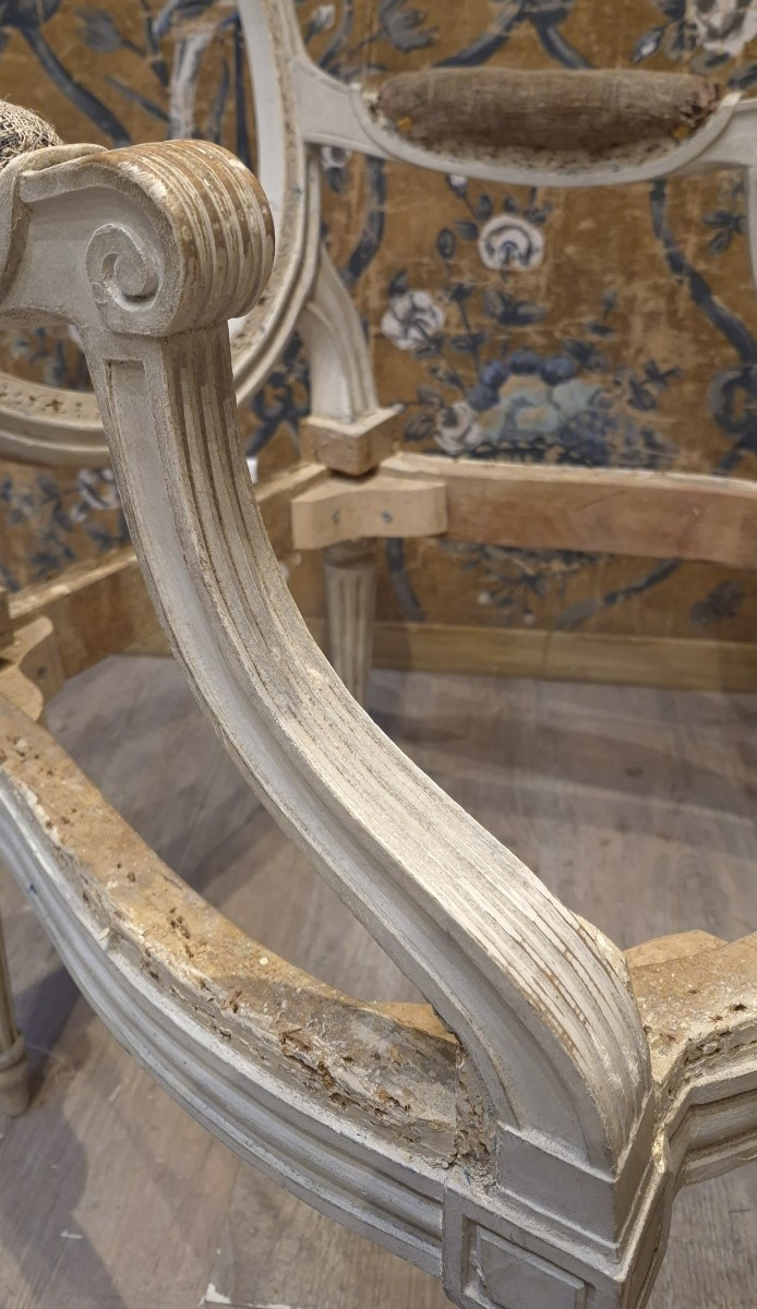 Paire de fauteuils d'époque Louis XVI estampillée de Pierre Bernard reçu maître en 1766-photo-4