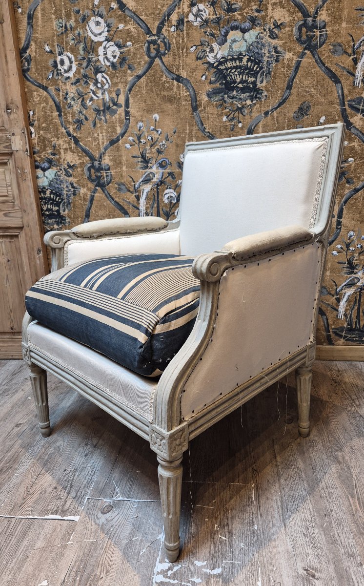 Bergère d'entre-sol d'époque Louis XVI estampillée Lechartier -photo-3