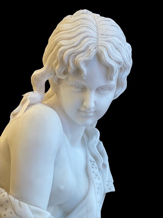 Young Girl Sculpture In White Marble -photo-2