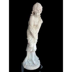 Young Girl Sculpture In White Marble 