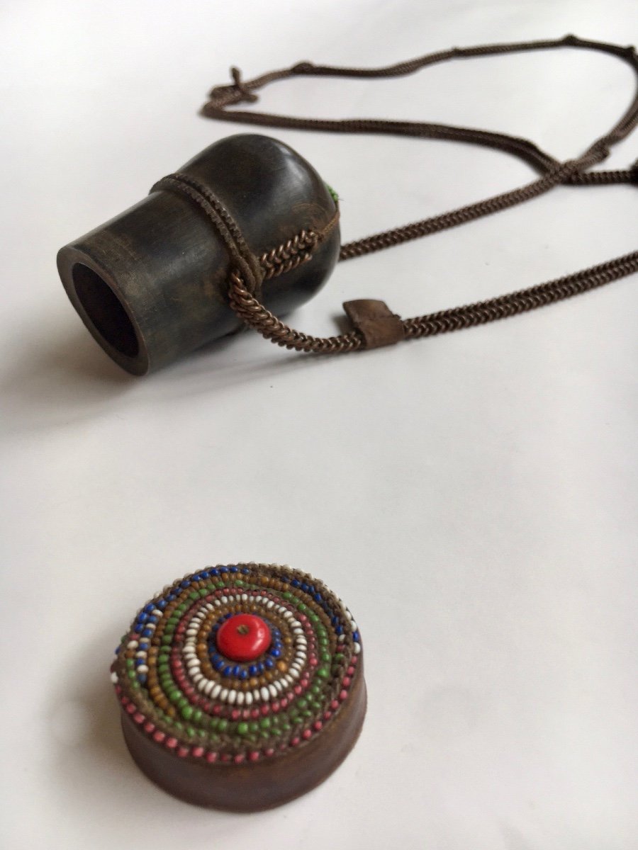Maasai Snuffbox And Necklace. Kenya - Tanzania. Tribal Art. Africa-photo-2