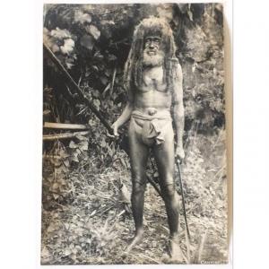 Photographie, portrait de « Cannibale Tom », Îles Fidji, Océanie