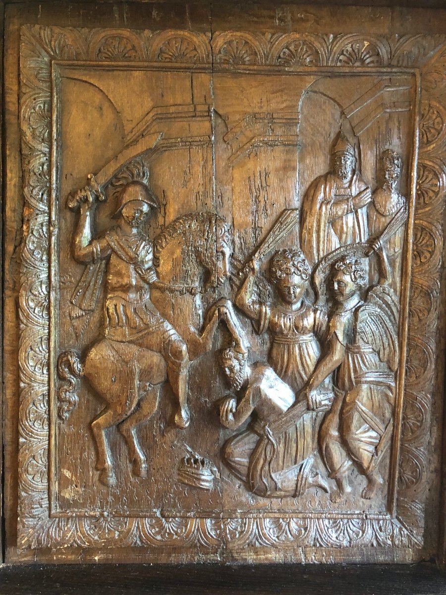 Panneau Bas Relief Sculpté En Chêne Massif-photo-2