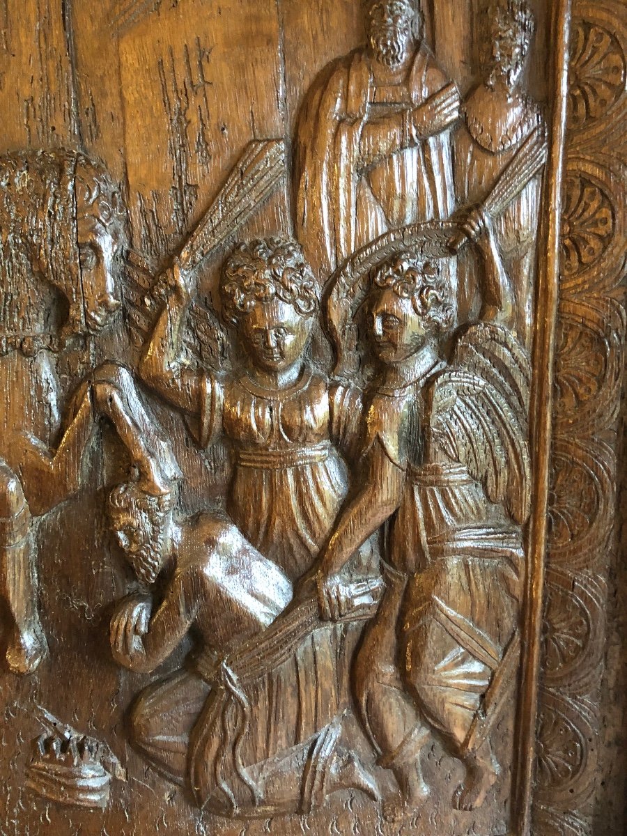 Panneau Bas Relief Sculpté En Chêne Massif-photo-2