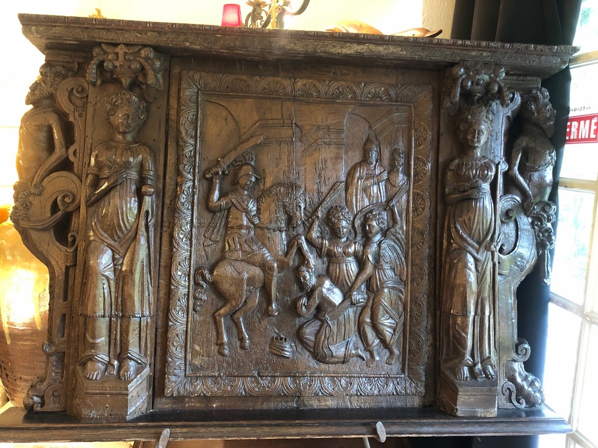 Panneau Bas Relief Sculpté En Chêne Massif