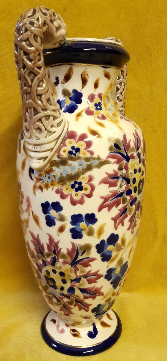 Large Majolica Vase Hungarian Faience J.fischer Budapest Late 19th-photo-4