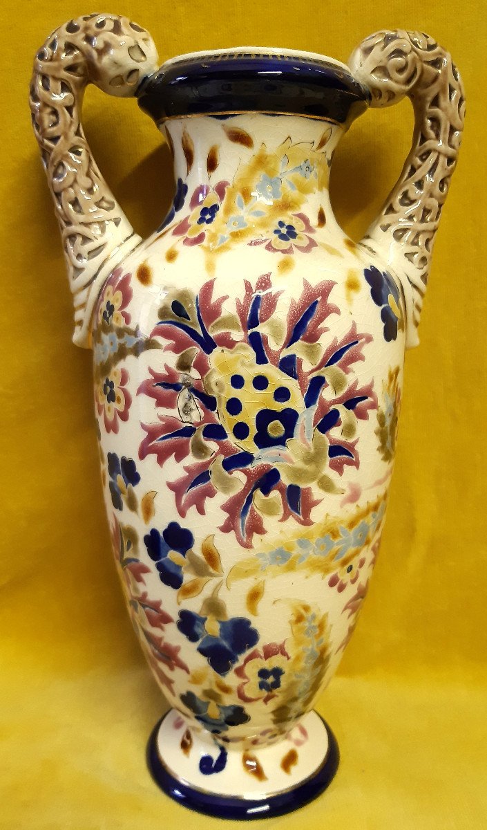 Large Majolica Vase Hungarian Faience J.fischer Budapest Late 19th-photo-1