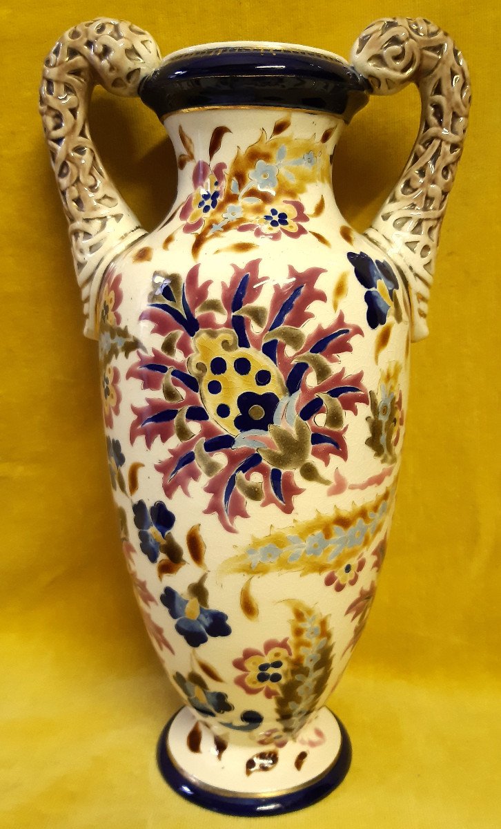 Grande Vase Majolique Faience Hongroise  J.fischer Budapest Fin 19éme