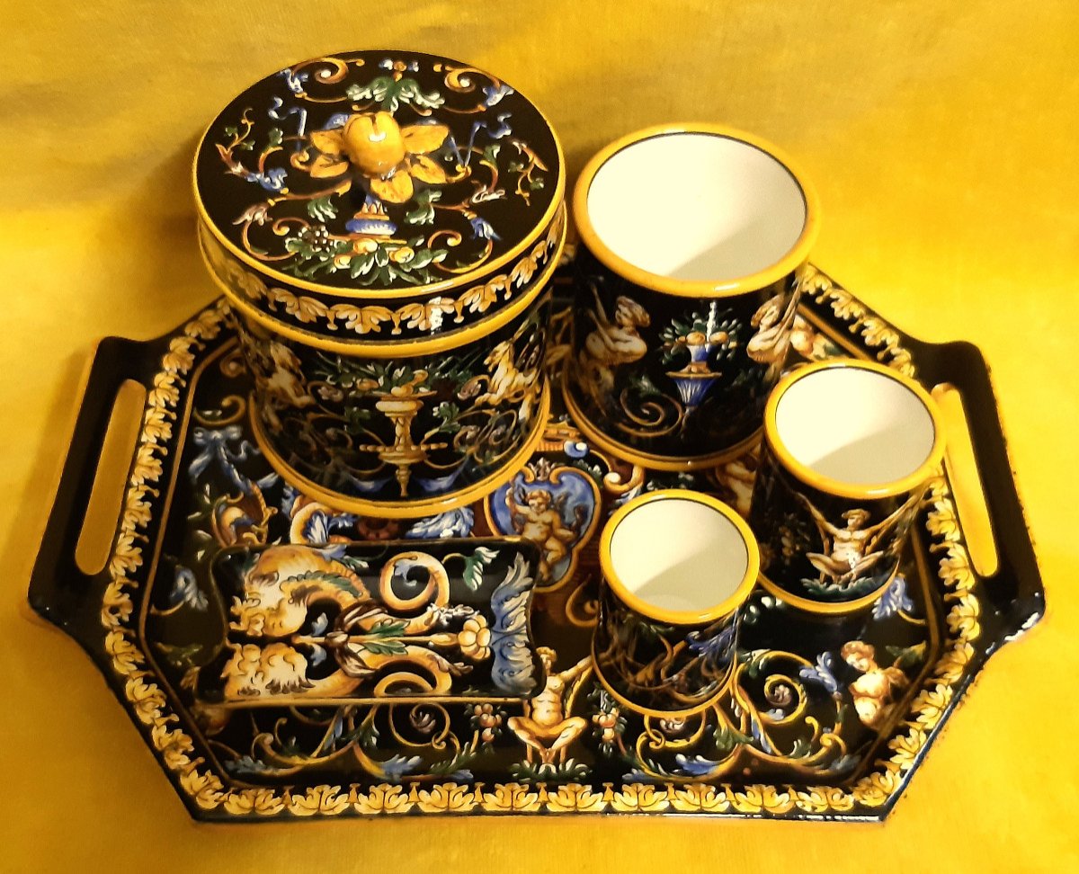 Necessary Smoker Service 6 Pieces In Gien Earthenware 1875 St Italian Renaissance 19th-photo-2