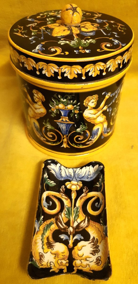 Necessary Smoker Service 6 Pieces In Gien Earthenware 1875 St Italian Renaissance 19th-photo-3