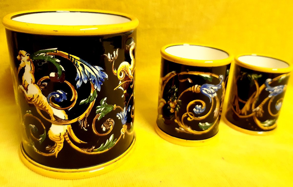 Necessary Smoker Service 6 Pieces In Gien Earthenware 1875 St Italian Renaissance 19th-photo-6